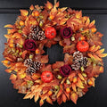 24 Inch Fall Wreath for Front Door, Autumn Wreath with Pumpkins, Roses, Maple Leaves, Harvest Fall Door Wreath for Porch, Window, Mantel, Thanksgiving Farmhouse Decor by Bibelot