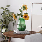 Relexome Green Glass Flower Vase for Centerpieces Bouquet Flowers Modern Wide Mouth Glass Vase Decorative Bud Vases for Home Decor, Living Room, Kitchen, Dining Table, Entryway 7.3 Inch - Image 6