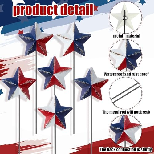 Pickmesh 6 Pcs 12 In 4th of July Outddoor Decor Patriotic Star Yard Stakes - Image 5