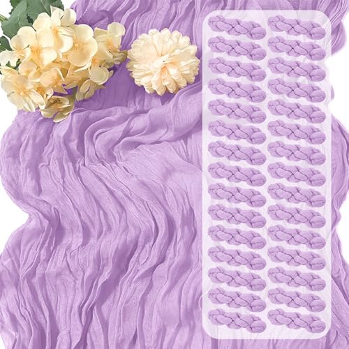 30 Pack Lavender Cheesecloth Table Runner 17 x 108 inch Cheese Cloth Table Runners 9ft Lavender Table Runner Rustic Romantic Sheer Gauze Runner for Wedding Party Baby Shower Table Decoration by Yorcari
