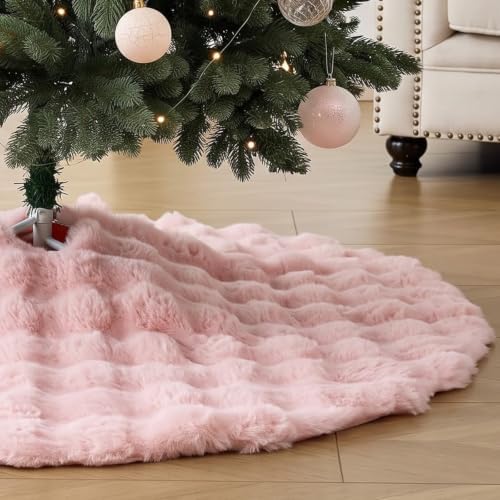 ORTIGIA Bubble Faux Fur Pink Christmas Tree Skirt 36 Inch by ORTIGIA