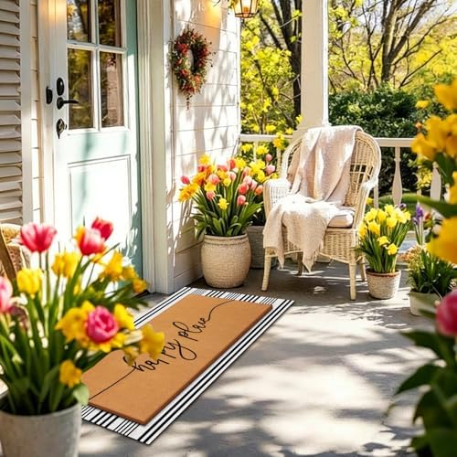 Tinideya 2 Pcs Large Happy Place Layered Doormat Welcome Front Door Mat - Image 4