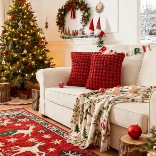 Velvet Throw Pillow Covers 18x18 Set of 2 Red Cushion Case by COCOPLOCEUS