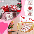 Hosuly 12 Pcs Valentines Day Throw Pillow Covers 18" x 18" Red White Love Kisses Hugs Throw Pillow Covers Valentines Day Decorative Cushion for Sofa Couch Bedroom Home Farmhouse Decorations - Image 3