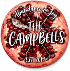 Personalized Family Name Sign, Custom Faux Pomegranate Slice Wall Decor, "Abundance & Joy" Kitchen Plaque, Flat MDF Board with Realistic 3D Fruit Print (Not Real Texture), Vibrant Housewarming Gift by AydansUniqueFinds