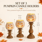 Pumpkin Candle Holder Set of 3, Rustic White Jack-O'-Lantern Tea Light Holders for Halloween and Fall Decor, Farmhouse Tabletop Mantel Entryway Decorations, Compact Set 2 Small 1 Medium - Image 2