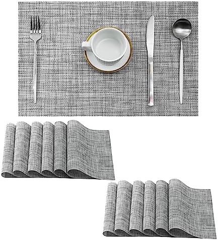 Leetaltree Linen Grey Placemats Set of 12 - Heat Resistant Non-Slip Place mats for Dining Table, Washable Durable PVC Vinyl Woven Table Mats（Linen Grey, 12） by Leetaltree-ArtatEveryTable