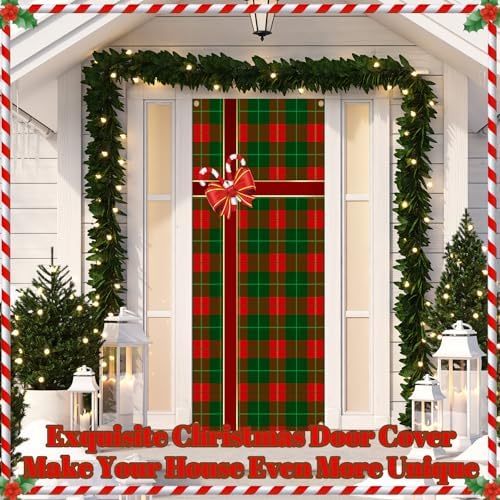Preboun 12 Pcs Christmas Door Cover Decoration Santa Gift Box Theme House Cover for Front Door 78 x 35 Inches Christmas Outdoor Sign for Home Wall Indoor Party Decorations - Image 3