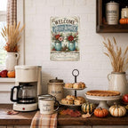 Decorative Tin Sign Vintage Metal Tin Sign Welcome Winter Mason Jar Flowers Pine Branches Berries Cozy Seasonal Wall Decor for Kitchen Entryway 12×16 Inches with Metal Frame - Image 4