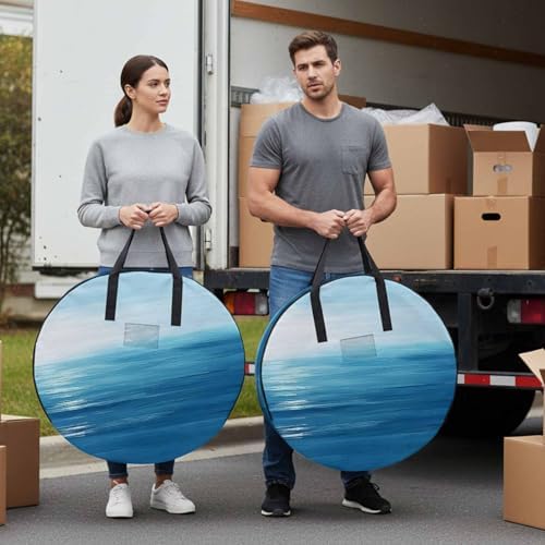 Blue Ocean Round Storage Bag 24 Inch, Ocean Water Scenery Summer Clothes Storage Container with Handles Heavy Duty Organizer for Comforter, Bedding & Holiday Wreaths - Image 4