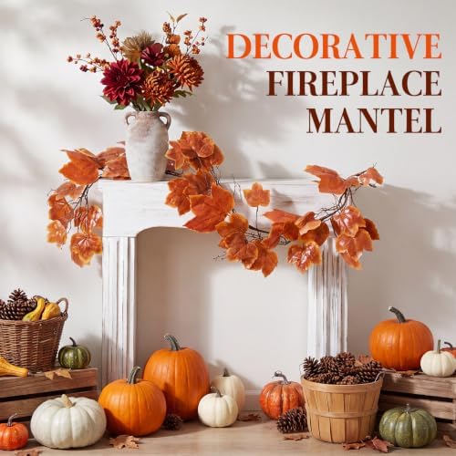 6 ft Artificial Fall Rig Leaf Garland for Fireplace Mantel Decor - Image 4