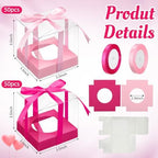 Gerrii 100 Pcs Clear Plastic Individual Cupcake Boxes 3.5" Single Cupcake Containers Transparent Ornament Gift Box with Inserts and Ribbon for Wedding Baby Shower Party Favor(Pink and Hot Pink) - Image 2