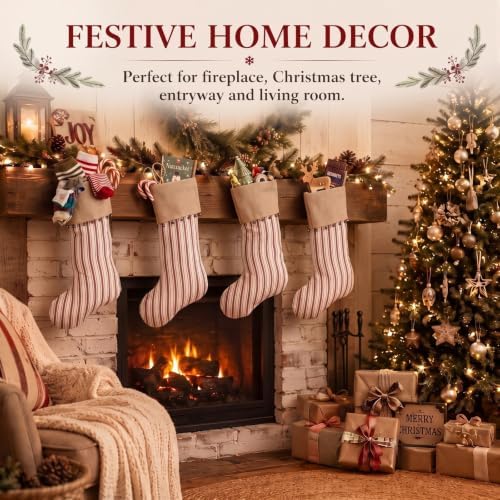 Skylety 4 Pack Christmas Stockings 20 Inch Red Stripe Christmas Stockings - Image 4