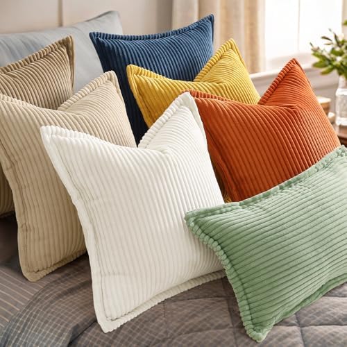 decorUhome Fall Corduroy Pure White Throw Pillow Covers 24x24 Set of 2 - Image 7