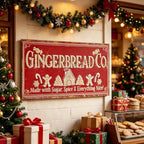 30" Vintage Metal Christmas Wall Sign - Gingerbread Co. Rustic Wall Mount Holiday Decor Distressed Wall Hanging Iron Painting Plaque Christmas Wall Art for Home Mantel Porch Bakery (Red#3) by Unknown