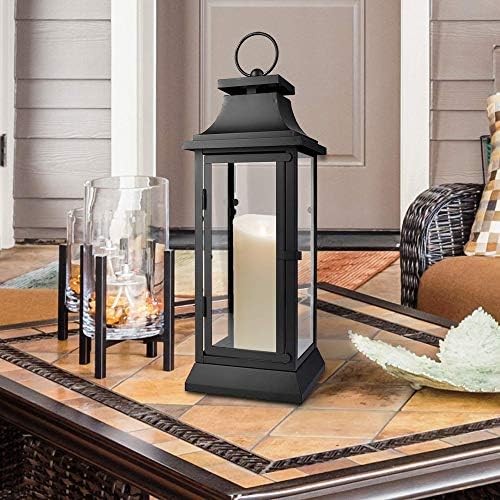Serene Spaces Living Black Metal Hurricane Lantern with Clear Glass Panels – Hanging or Tabletop Decorative Lantern for Indoor & Outdoor – for Weddings, Parties, Home Decor, 20" Tall & 7.75" Square - Image 2