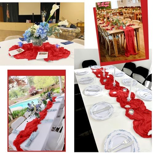 24 Pack Red Table Runner 10Ft Cheesecloth Table Runner Rustic Gauze Table Runners Romantic Long Sheer Fabric Cheese Cloth Table Runners for Wedding Party Bridal Baby Shower - Image 6