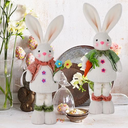 Glintoper 2 Pack Easter Standing Bunny with Stretchable Legs, 18" to 25" Plush Rabbits Couple Figurine, Cute Party Favor Photo Props Gifts for Office Kitchen Farmhouse Front Door Spring Home Decor - Image 6