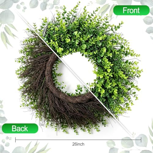 26” Boxwood Wreaths for Front Door All-Season Green Wreath - Image 2