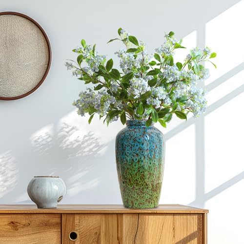 11 Inch Tall Ceramic Flower Vase, Unique Green Blue Vase for Home Decor - Image 3