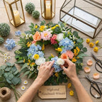 26 Inch Spring Summer Wreath for Front Door with Hydrangea, Peony & Rose – Wild Flowers Eucalyptus Leaves, Summer Wreath for Home Decor Farmhouse Wall Window Spring Decor Indoor Outdoor Decor - Image 4