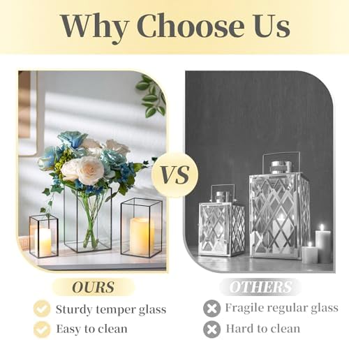 Hewory Glass Hurricane Candle Holder, 6Pcs Black Rectangle Flower Holders - Image 6