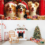 Dogs Garage Door Banner 16x7 Ft - Puppies in Santa Hats with Gifts for Double Car Garage Decor - Image 7
