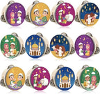 Boao 12 Pcs Ramadan Tambourine 4 Inch with Printed Eid Design Ramadan Party Favor Handheld Jingle Drum for Eid al-Fitr and Celebration, Party Decoration and Musical Performance by Boao