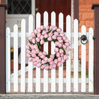 24 Inch Tulip Summer Wreath for Front Door Spring Silk Wreath with Green Leaves Artificial Tulip Flower Wreaths for All Seasons Farmhouse Porch Wall Living Room Home Widding Decor - Image 6