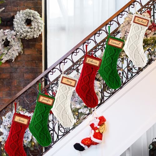 JellyArch 6 Pcs Personalized Christmas Stockings Xmas Stocking with Leather Patches Custom Name Cable Knitted Hanging Family Stockings for Christmas Holiday Fireplace Party Decoration (18 Inches) - Image 5