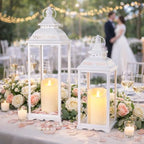 Decorative Candle Lanterns Set of 2, White Metal for Indoor & Outdoor - Image 3