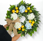 22 Inch Lemon Wreath for Front Door, Spring Summer Wreaths for Outside with Hydrangeas, Greenery and Burlap Bow, Artificial Citrus Floral Wreath for Farmhouse Porch Wall Window Kitchen Decor - Image 4