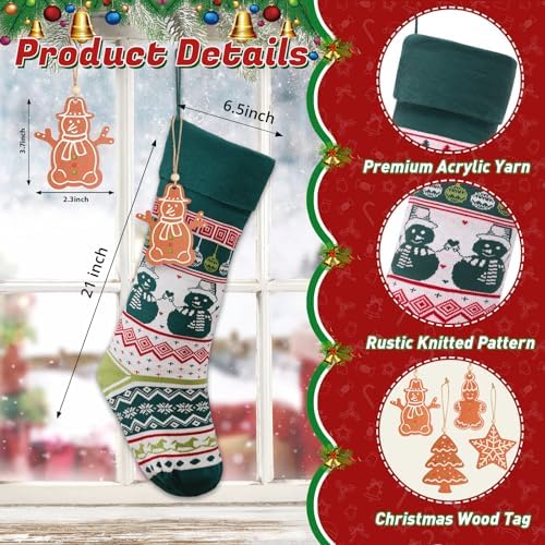 Christmas Stockings 4 Pack, 21 Inch Large Family Christmas Stocking, White and Green Gingerbreadman Tree Xmas Stocking for Fireplace,Christmas Decorations - Image 3