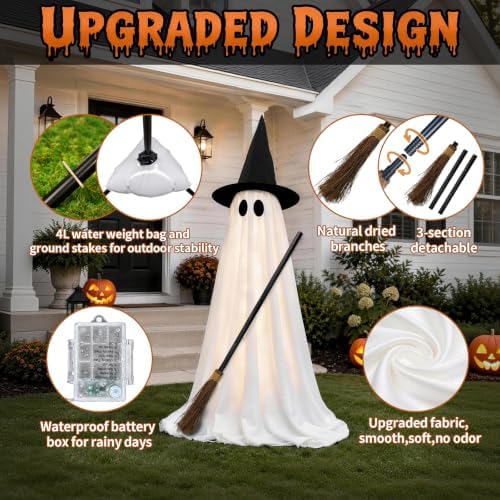 Halloween Ghost Decorations Indoor, 2 Pack Light Up Ghosts with A Broom - Image 5