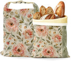 2 Pack Reusable Beeswax Blush Floral Bread Bags, Sourdough Bread Garden Leaf Storage for Homemade, Freezer Storage Bag to Keep Fresh, Baguette Bag with Beeswax Liner Kitchen Baking by Losthll