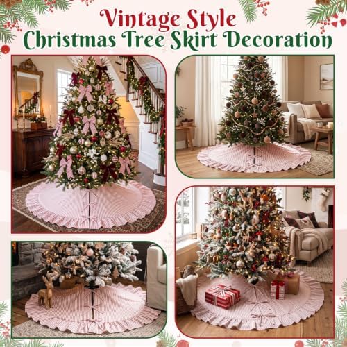 JOVIPOP Christmas Tree Skirt Large, 72 Inch Red Pinstripe Ruffle - Image 7