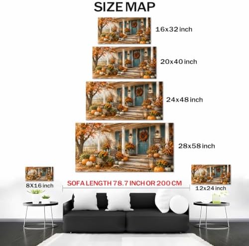 WAXWHELK Farmhouse Fall Canvas Wall Art, Pumpkin Autumn Farmhouse Porch Painting Pictures Rustic Thanksgiving Home Decor Artwork for Living Room Bedroom (24"x47") - Image 5