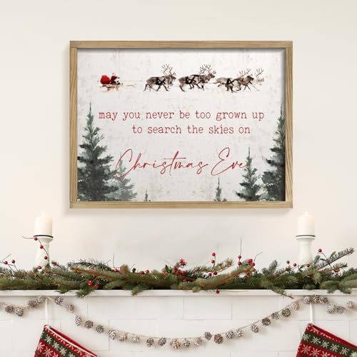 LITIVY Vintage Framed Christmas Wall Art 16”x24” Farmhouse Wall Decor May You Never Be Too Grown Up To Search The Skies On Christmas Eve Christmas Decorations Home Decor (Brown, 24 * 16 in) - Image 2