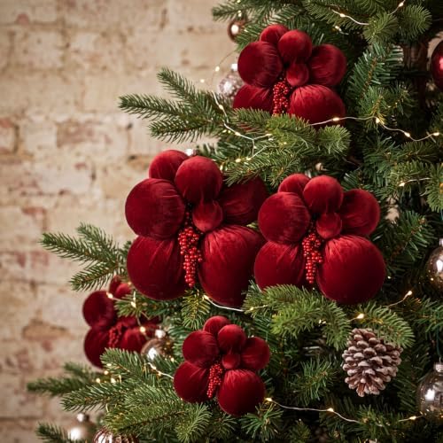 4 Set Large Burgundy Velvet Christmas Ball Clusters Christmas Ball Ornament - Image 3
