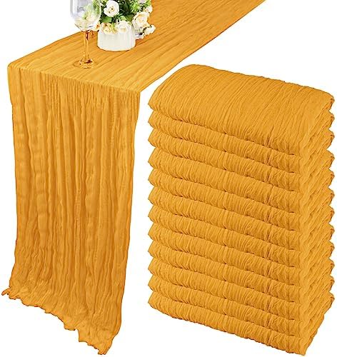 35x72 Inch Mustard Cheesecloth Table Runner Fall Thanksgiving Boho Decor by Fivenl