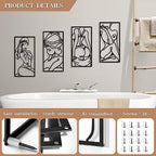 Bakovity Black Metal Bathroom Wall Decor Minimalist Line Art Wall Decor Black Abstract Modern Wall Art for Bathroom Living Room Bedroom (4 Pcs,17 x 9 in) - Image 3