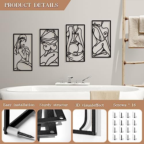 Bakovity Black Metal Bathroom Wall Decor Minimalist Line Art Wall Decor Black Abstract Modern Wall Art for Bathroom Living Room Bedroom (4 Pcs,17 x 9 in) - Image 3