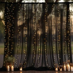 10x10ft Black Tulle Backdrop Curtain with Lights String for Parites, Sheer Photo Backdrop Drapes for Wedding Baby Shower Birthday Party Photo Shoot Decorations by Partisky