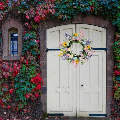 18 Inch Spring Easter Wreath, Flacredyyy Artificial with Leaves Flowers and Eggs, Easter Eggs Wreath for Front Door Indoor Farmhouse Office Home Decor - Image 3