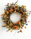 NeoL'artes 24in Artifical Fall Floral Wreath with Orange and Yellow Wildflowers, Sunflowers, and Greenery (Orange) by NeoL%27artes