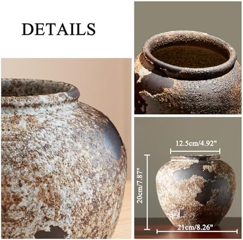 Smiletag Rustic Vase for Home Decor, Farmhouse Terracotta Vases, Stone Vases, Large Vases for Living Room Decor, Rustic Flower Vase Decoration for Living Room, Small - Image 6