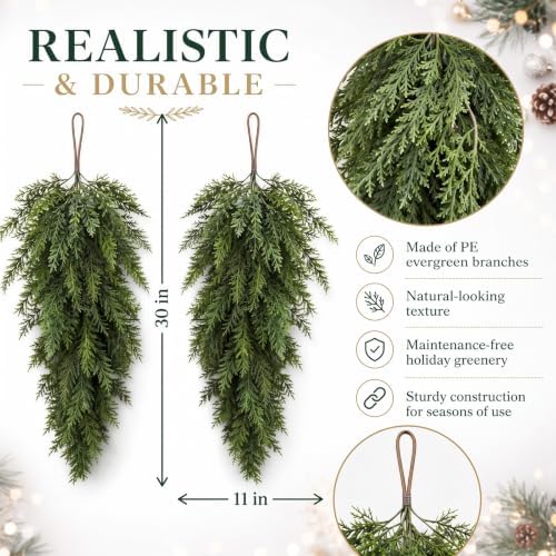 2 Pack 30" Christmas Teardrop Swag for Windows, Classic Style - Image 2