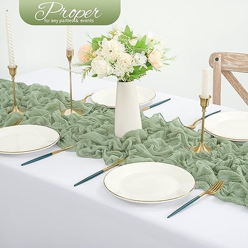 20 Pack Sage Green Cheesecloth Table Runner 120 Inch 10FT Rustic Boho Gauze Cheese Cloth Table Runner for Wedding Party Baby Shower Thanksgiving Christmas Decoration - Image 4