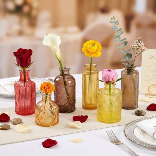 15 Pcs Amber Glass Bud Vases Bulk, Vintage Small Flower Vase Set - Image 7