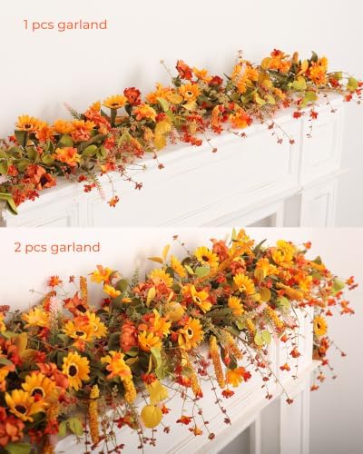 2-Pack 6Ft Fall Garland for Mantel Decoration Sunflower Flower Leaf - Image 7